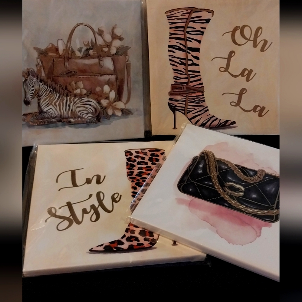Chic Animal Print Wall Art Set of 4 - Brown, Black, Pink, and zebra